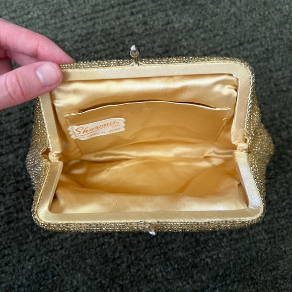 Gold Beaded Clutch, Vintage 1950’s Evening Bag with Kisslock Clasp - Picture 2 of 7